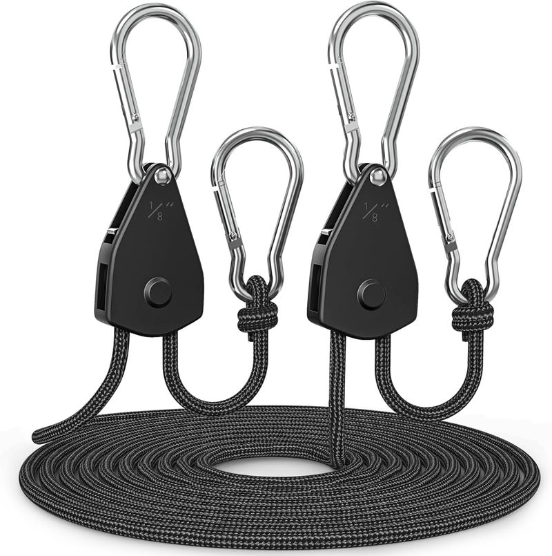 Fondwell 1/8" Adjustable Rope Hangers Ratchet: 2 Pack of Plant Pulleys for Hanging Plants Heavy Duty - Tie Down Straps with Pulley System - Image 1